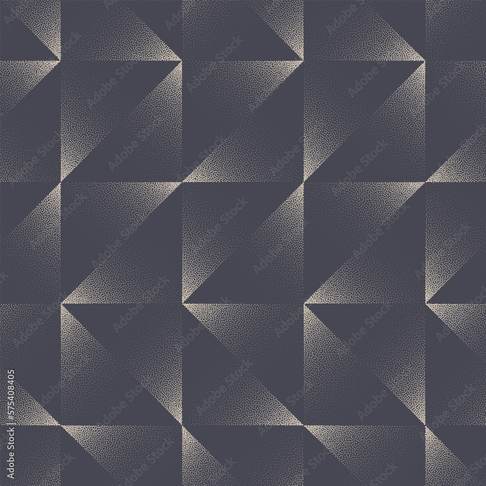 Poster triangles retro style geometric seamless pattern vector dot work abstract background. old fashioned 