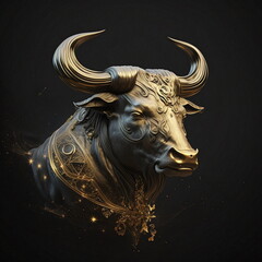 Golden Taurus zodiac sign against space background. Astrology calendar. Esoteric horoscope and fortune telling concept. Created with Generative AI