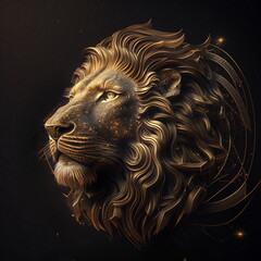 Golden Leo zodiac sign against space background. Astrology calendar. Esoteric horoscope and fortune telling concept. Created with Generative AI