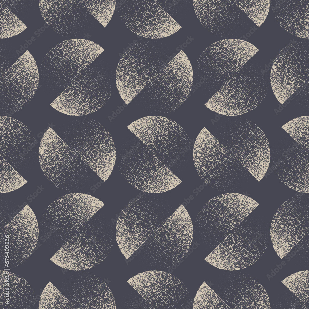 Aufkleber split circles 50s 60s 70s seamless pattern vector dot work abstract background. bauhaus retro style 
