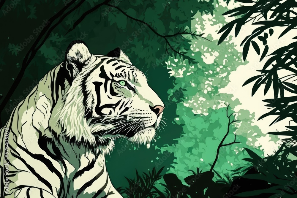 Poster an up close look at a tiger in the forest of sumatra. generative ai