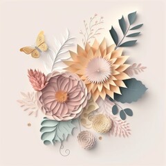 Paper flowers with butterflies and leaves