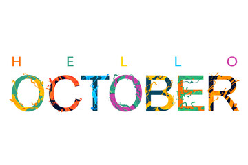 Hello October. Card with paint letters