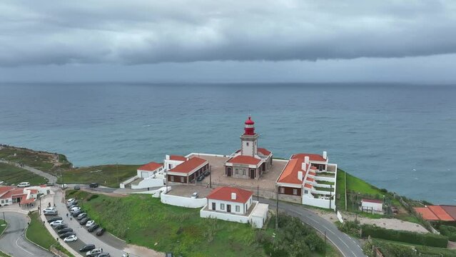 Lighthouse. Cabo Da Roca. The Westernmost Point of Continental Europe. Drone Point of View. 4k