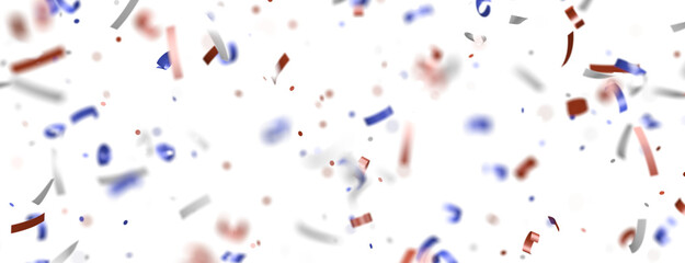 confetti - USA banner mockup with confetti confetti in American national colors. USA Presidents Day, American Labor day, Memorial Day, US election concept.