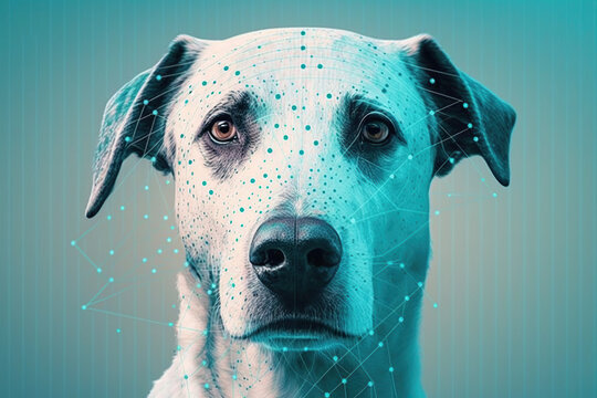 dog with face recognition grid, concept of Face Recognition and Pet Photography, created with Generative AI technology