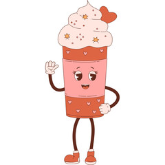 character coffee in paper cup with cream