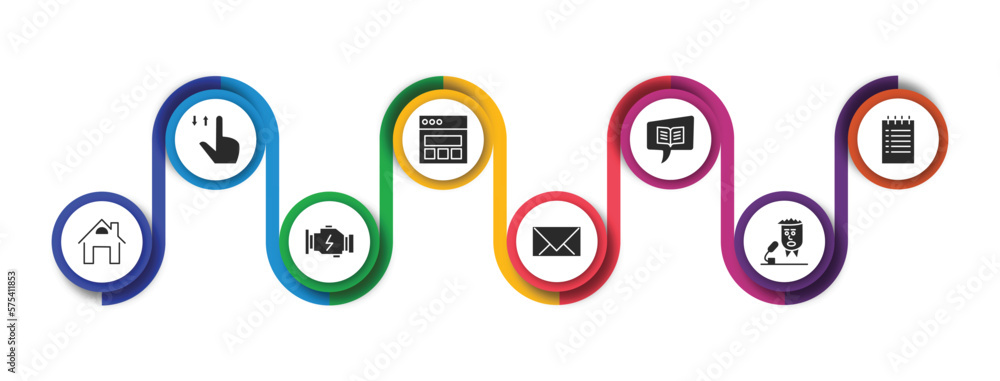 Poster web filled icons with infographic template. glyph icons such as tab, web page variant, book and spee