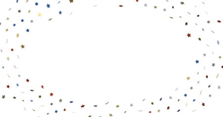 Festive background with confetti in the shape of stars in the color of the American flag. US independence day.