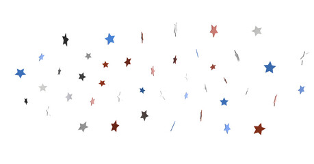 Festive background with confetti in the shape of stars in the color of the American flag. US independence day.