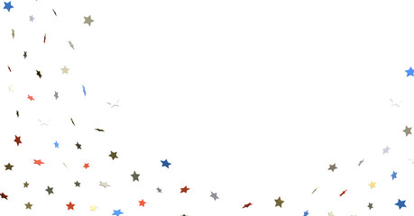 A blue glitter confetti border with red and blue stars on white