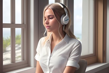 Woman with Headphones made with Generative AI