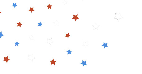 Festive background with confetti in the shape of stars in the color of the American flag.