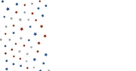 Festive background with confetti in the shape of stars in the color of the American flag.