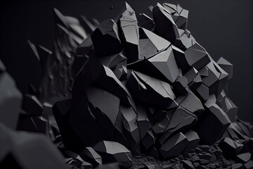 A black rock is surrounded by black rocks Generative ai