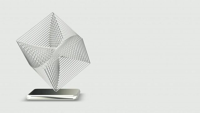 Unique white shape in full rotation, geometric figure, 3D Render, background, abstract design
