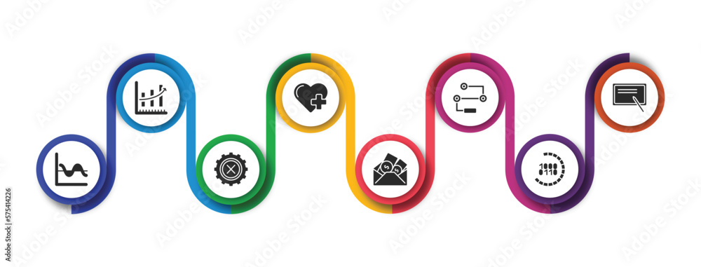 Poster user interface filled icons with infographic template. glyph icons such as increasing data, add a li