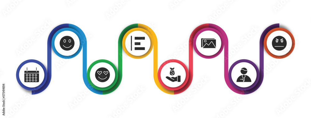 Poster user interface filled icons with infographic template. glyph icons such as smile smile, object align