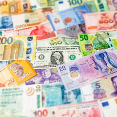 Money banknotes bill Euro Dollar currency background for travel pay paying finances square