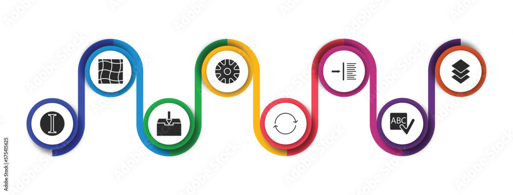 Poster user interface filled icons with infographic template. glyph icons such as mesh, wheels, indent, lay