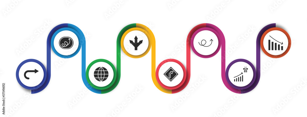 Poster user interface filled icons with infographic template. glyph icons such as scribble right arrow, thr