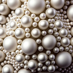 Texture of white pearls close-up, background with many beautiful pearls of different sizes, beautiful wallpaper
