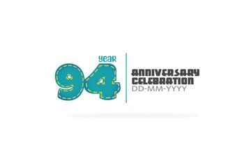 94th, 94 years, 94 year anniversary celebration fun style green and blue colors on white background for cards, event, banner-vector