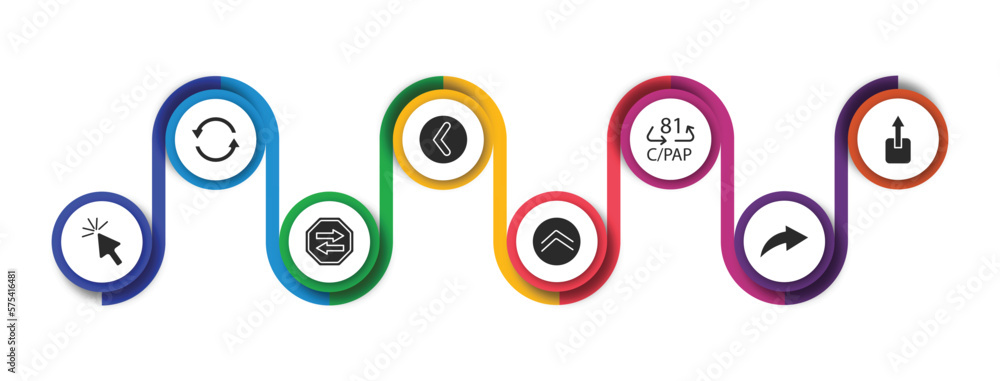Poster user interface filled icons with infographic template. glyph icons such as refresh button, round lef