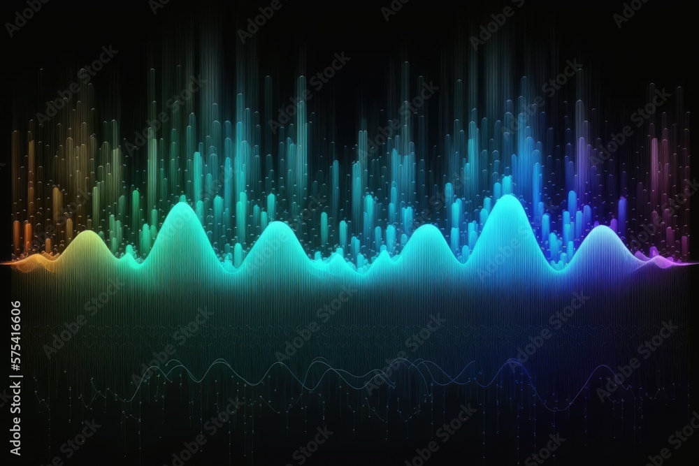 Poster colorful equalizer waves abstractly animated. animation. computer generated, mathematically futurist