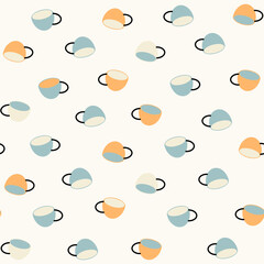 Vector seamless pattern with cups in doodle style. Good for kitchen textile, decoration, towel printing, wrapping paper