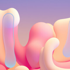 Pastel colored glassy abstract shapes, 3d render background illustration.