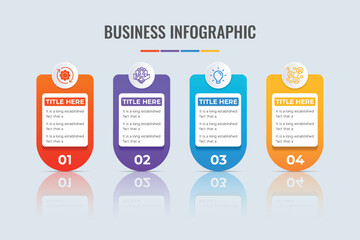 Modern business infographic and chart flow design with colorful shapes and shadow effects. Business step options and data classification table vector. Creative office diagram infographic design.