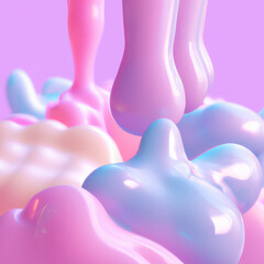 Pastel colored glassy abstract shapes, 3d render background illustration.