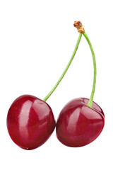 Ripe fresh red cherry isolated on white background. File contains clipping path.