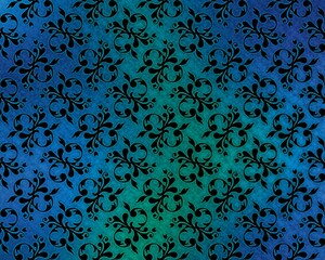 Filigree pattern black vintage ornate background gradient teal blue