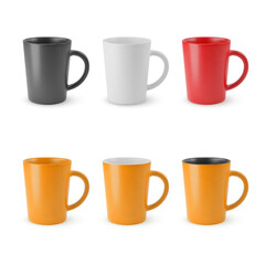 Illustration of Six Realistic Empty Ceramic Coffee Cup or Tea Mug. Mockup with Shadow Effect, for Web Design, and Printing on a White Background