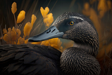  American black duck in a fall landscape, generative artificial intelligence 