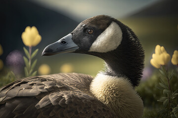 Obraz premium Canada goose in a summer landscape , generative artificial intelligence 
