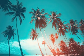 Naklejka premium Coconut Trees and Turquoise Indian Ocean. Photo generative AI