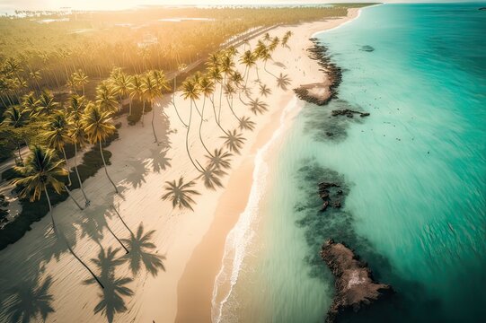 Sunlit Juanillo Beach, DR, Aerial Afternoon View. Photo generative AI