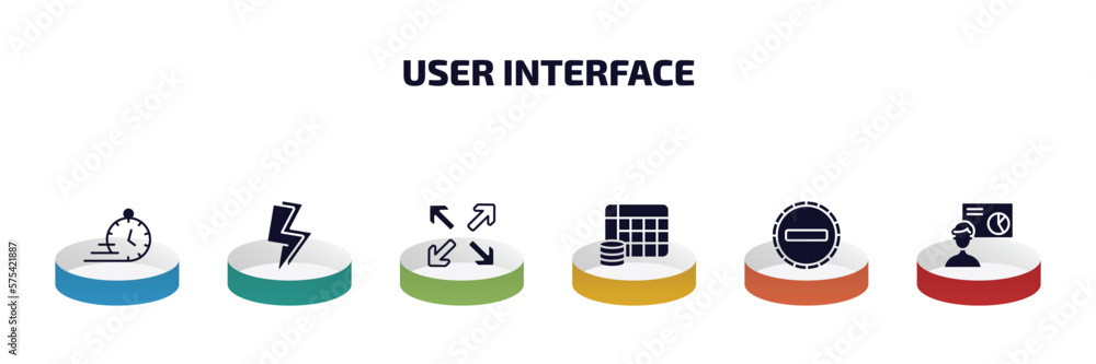 Poster user interface infographic element with filled icons and 6 step or option. user interface icons such