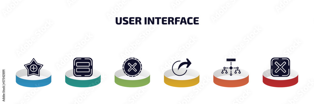 Poster user interface infographic element with filled icons and 6 step or option. user interface icons such