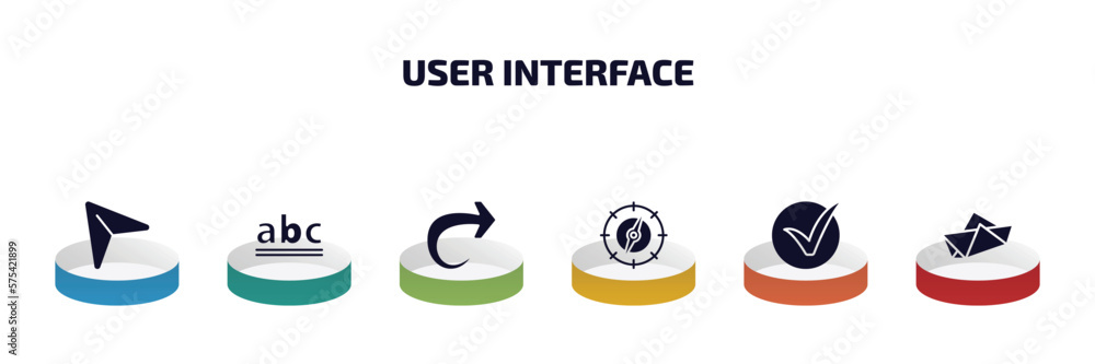 Poster user interface infographic element with filled icons and 6 step or option. user interface icons such