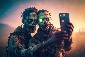 Ghoulish Grin and Selfie: When Zombies Say Cheese Ai generated