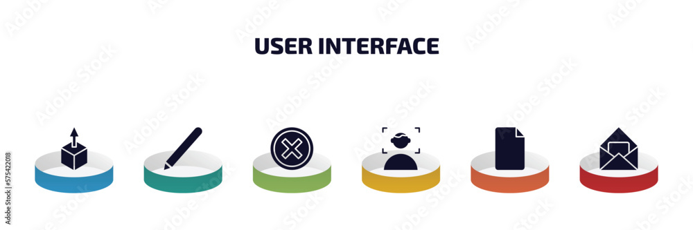 Poster user interface infographic element with filled icons and 6 step or option. user interface icons such
