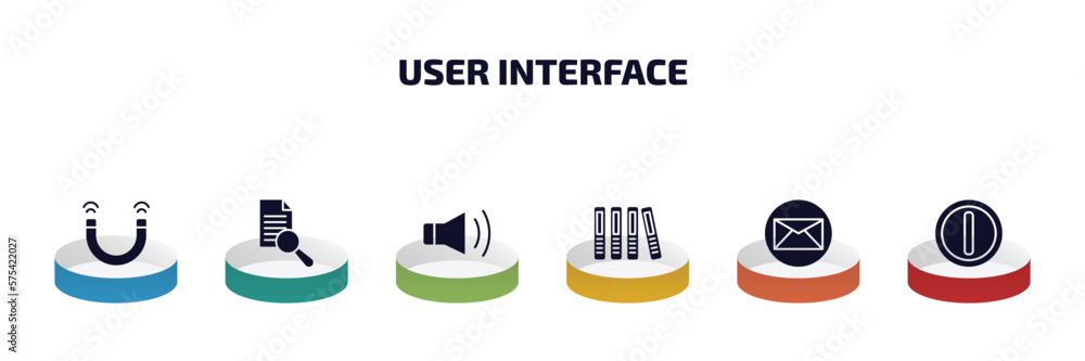 Poster user interface infographic element with filled icons and 6 step or option. user interface icons such