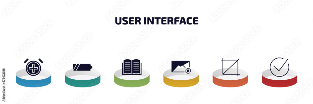 Poster user interface infographic element with filled icons and 6 step or option. user interface icons such