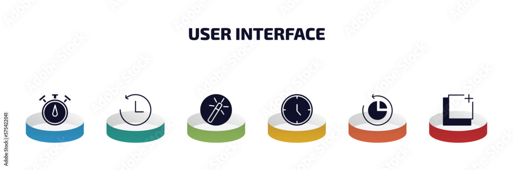 Poster user interface infographic element with filled icons and 6 step or option. user interface icons such