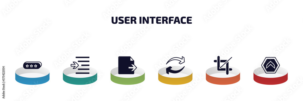 Poster user interface infographic element with filled icons and 6 step or option. user interface icons such