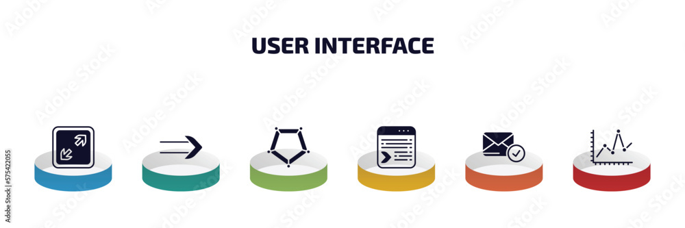 Poster user interface infographic element with filled icons and 6 step or option. user interface icons such